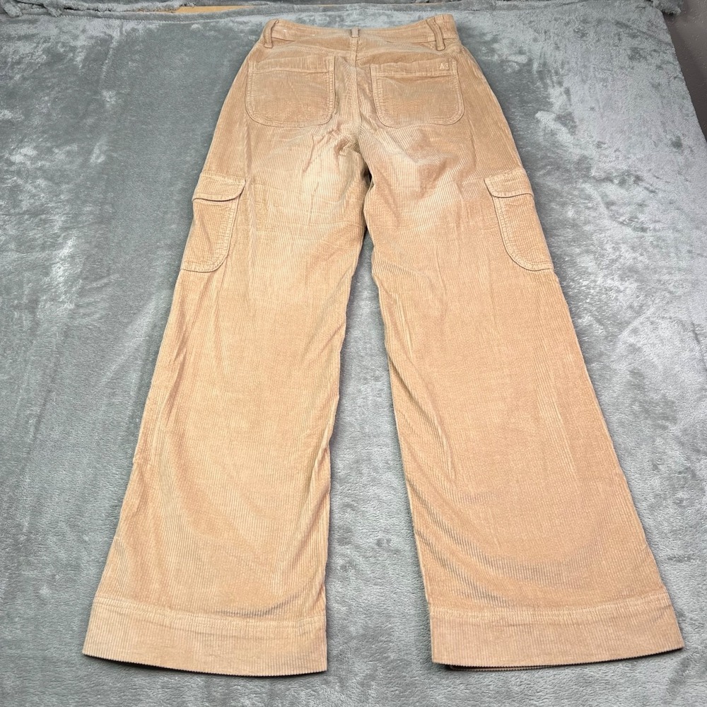 American Eagle Jeans Womens 00 Tan Corduroy Super High Rise Wide Leg Baggy Cargo - Picture 2 of 16